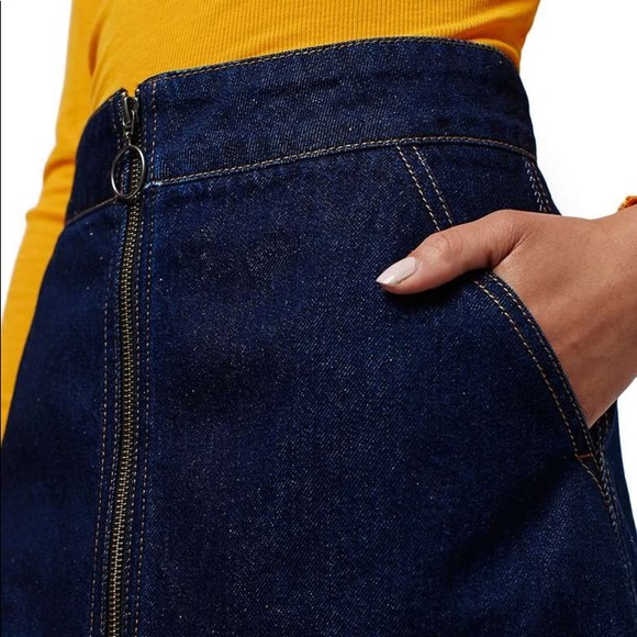 Topshop Denim Zip A-Line Skirt - Picture 2 of 6